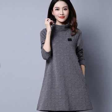 1A-351實拍2016秋冬新款夾棉文藝范休閑大碼女裝長袖高領(lǐng)連衣裙3299產(chǎn)品詳解